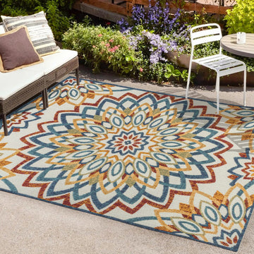 Flora Abstract Bold Mandala High-low Indoor/outdoor Area Rug